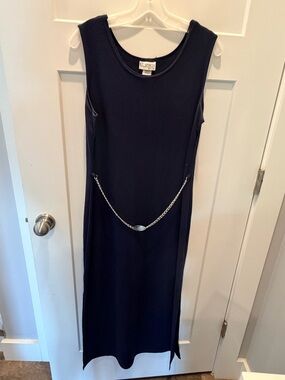 Vintage K.C. Spencer Navy Maxi Dress Size 12 Minimalist Chain Detail Sleeveless